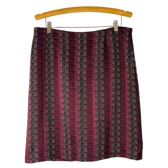 Cato red black tweed striped preppy office midi skirt 14 - Picture 1 of 7